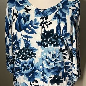 Talbots Blue and White Floral Cardigan Sweater Size 2X